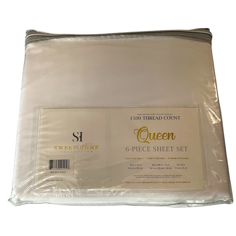 Sweet Home Collection Queen Size 1500 Thread Count White 6 Piece Sheet Set